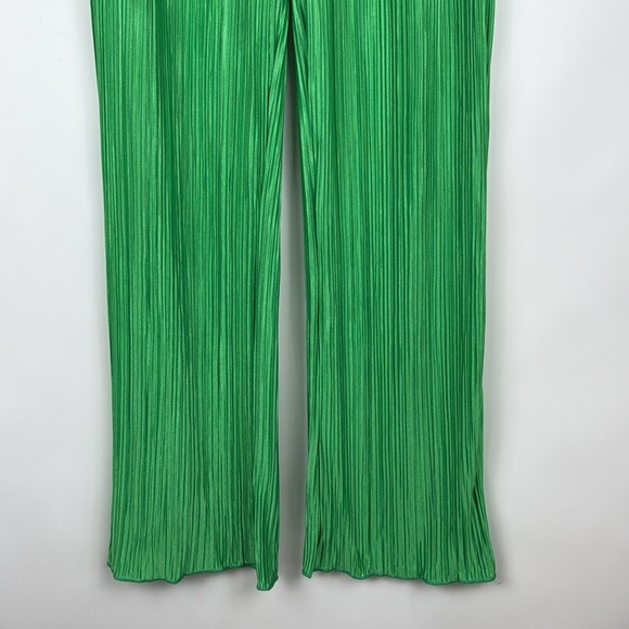 2 Piece Set Pleated Long Sleeve Loose Fit Button Down Shirt Wide Leg Pants Green - Picture 11 of 12